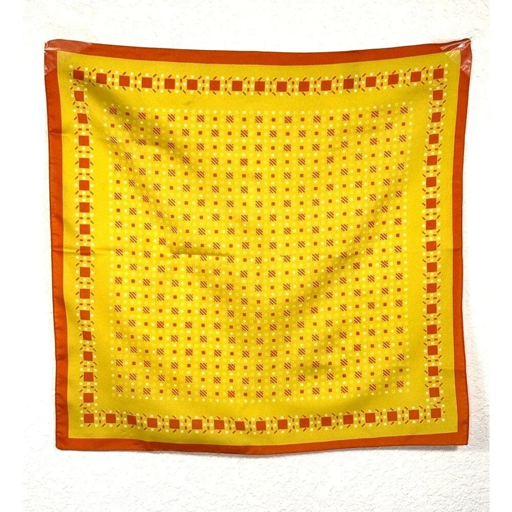 Vintage Ray Strauss Scarf 18” Yellow Orange Geometric Mod Bandana Italy Square